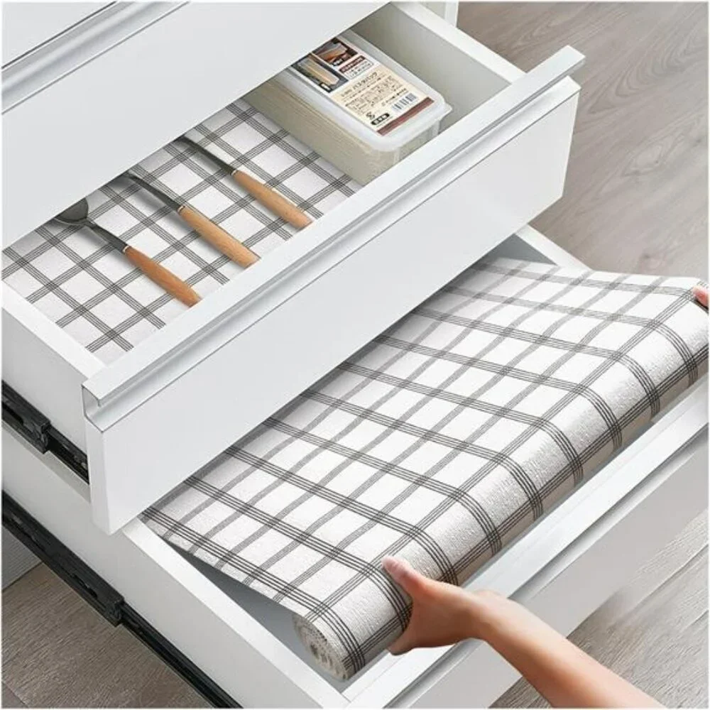 White Stripe Shelf Liner 12x10ft Non Slip Waterproof Cabinet Drawer Liner Washab